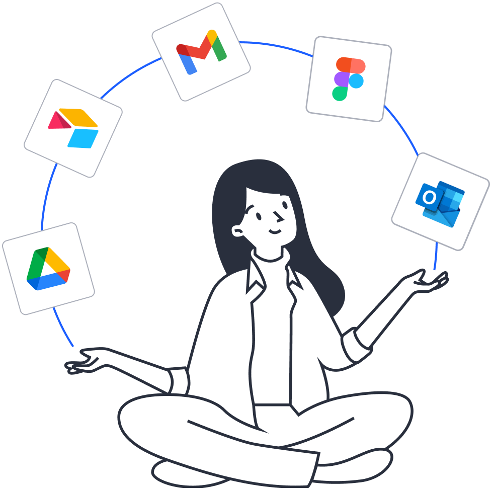Woman juggling logos of top cloud apps