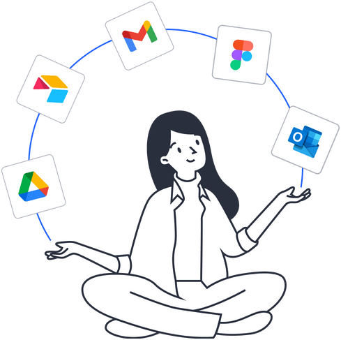 Woman juggling logos of top cloud apps